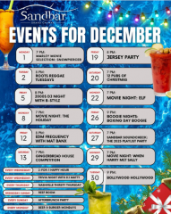 Events For Decembar at Sand Bar !