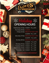 Holiday Hours at Lloyd’s Smokehouse & Grill