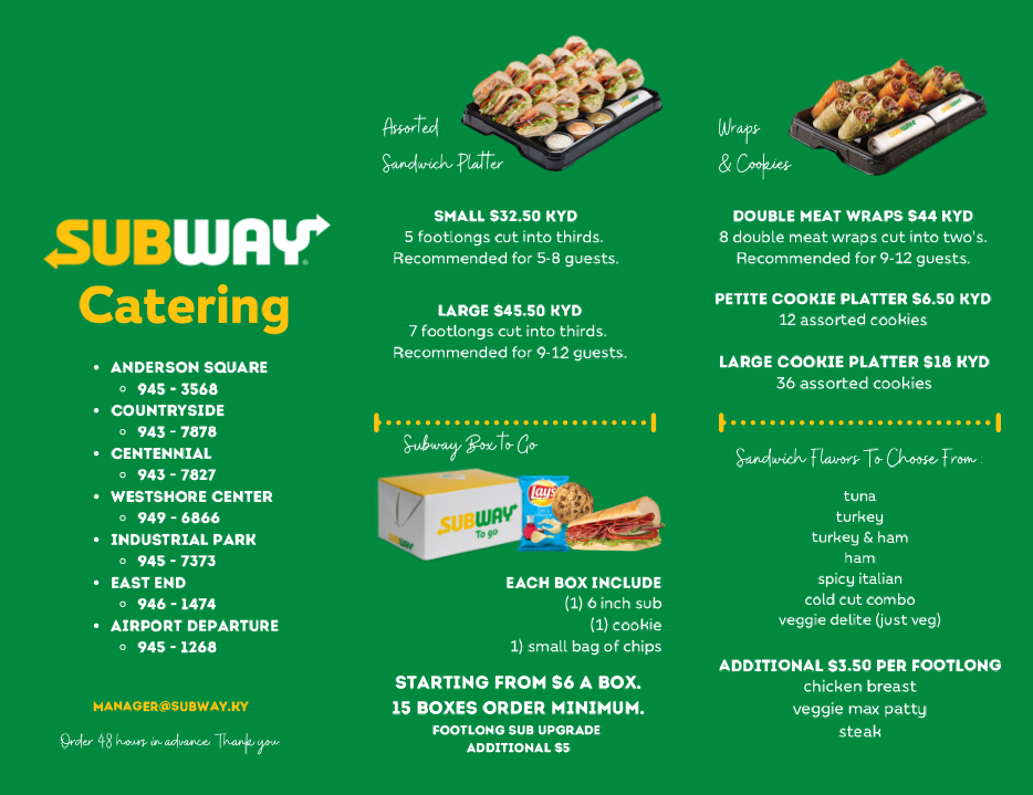 Subway Catering Menu